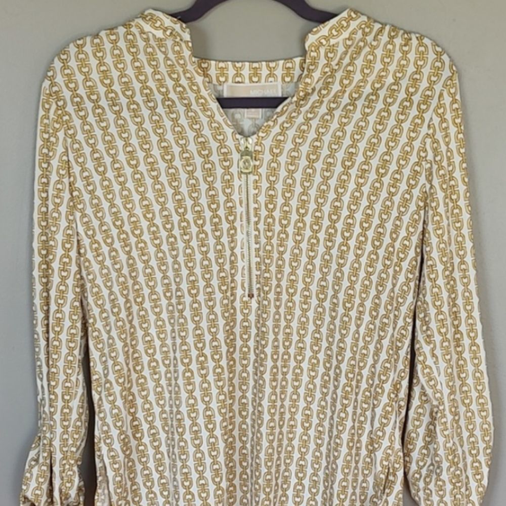Michael Kors Chainlink MK Logo Zipper Top Cream/Gold - Picture 2 of 10